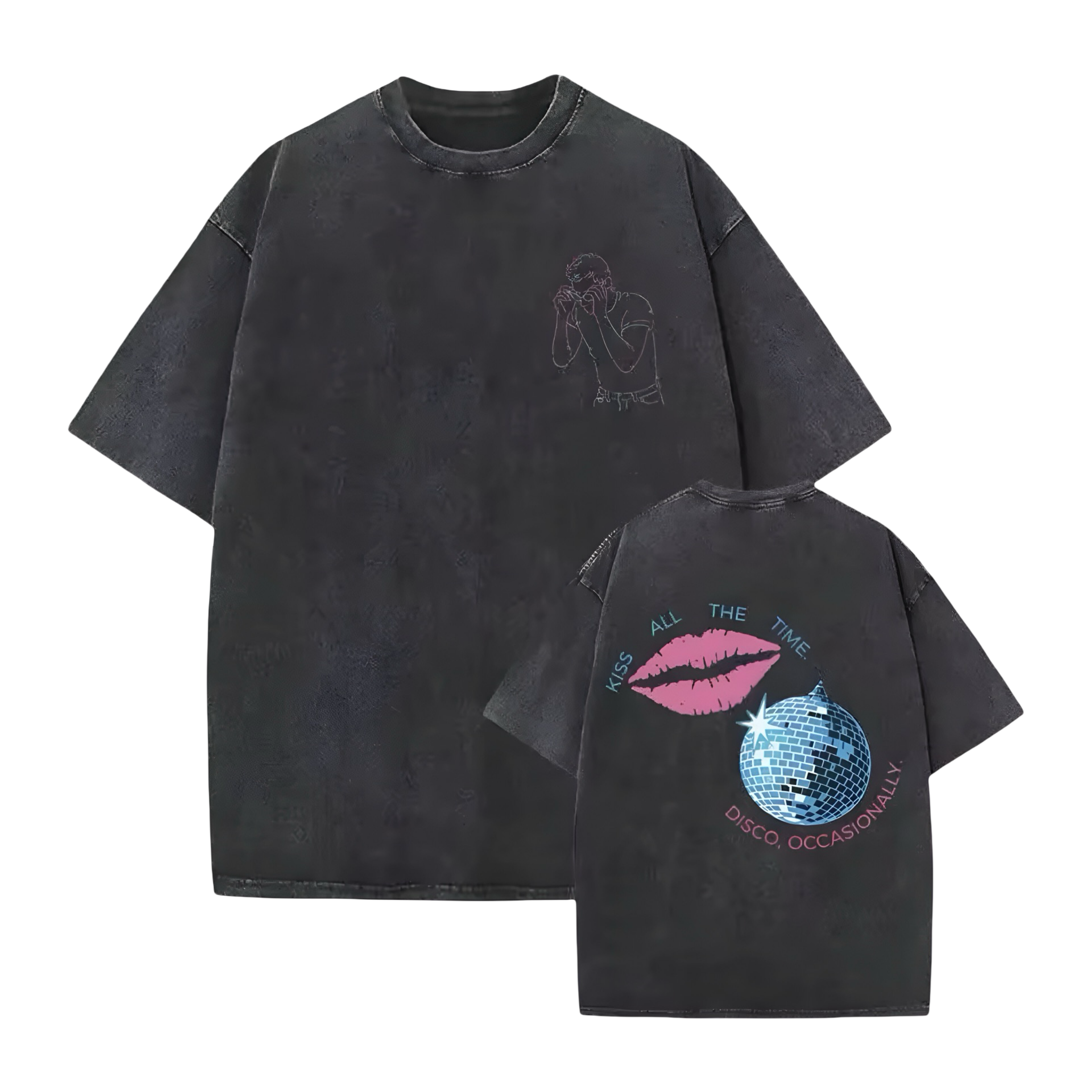 Kiss All The Time. Disco, Occasionally. Double Sided Oversized Tee