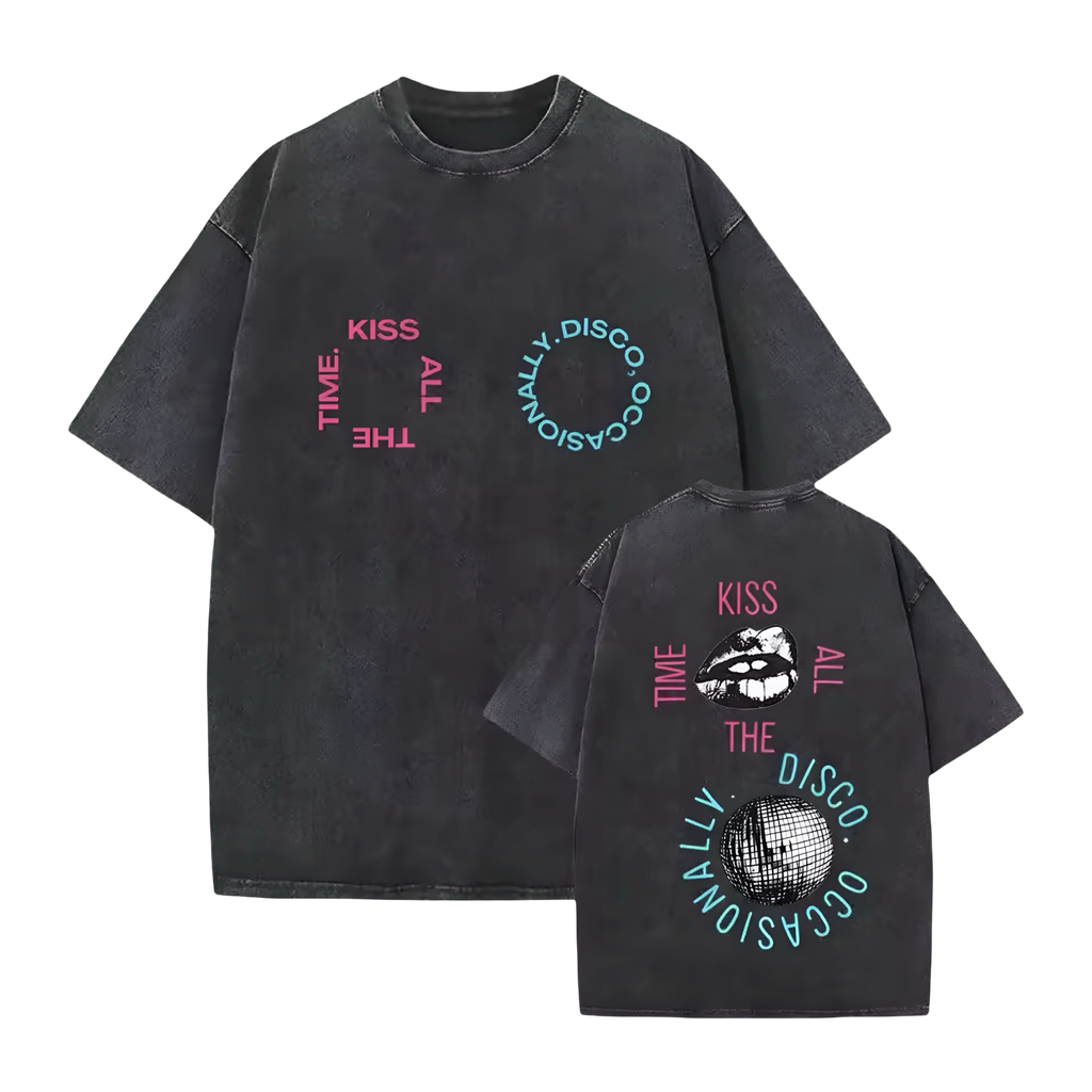 Kiss All The Time. Disco, Occasionally. Double Sided Oversized Tee
